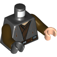 Lego Torso, Odd Hands, Robe over Dark Brown Layered Undershirt, Belt Print, Dark Brown Arms, Left Light Nougat Hand, Right Black Hand / Black