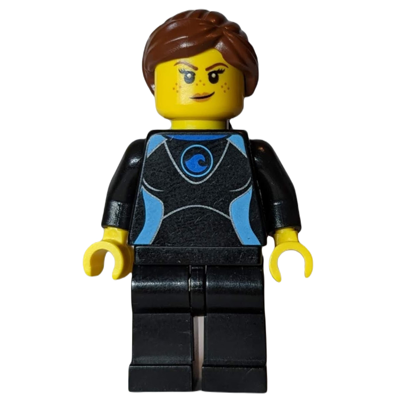 Lego Surfer, Woman, Black Wetsuit, Reddish Brown Hair