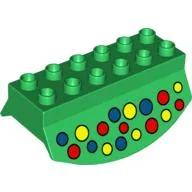 Duplo Brick 2 x 6 Lower Flap Extensions with Yellow/Red/Blue Dots Print / Green