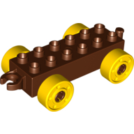 Lego Duplo Car Base 2 x 6 with Fake Bolts, Open Hitch End and Yellow Wheels / Reddish Brown