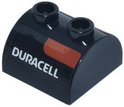 Slope, Curved 2 x 2 Double with 2 Hollow Studs with White 'DURACELL' Logo and Dark Orange Battery Pattern on Both Sides (Stickers) - Set 77249