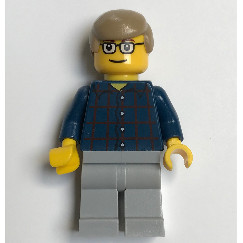Lego Man, Dark Blue Plaid Shirt, Light Bluish Gray Legs, Dark Tan Hair, Glasses