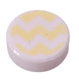 Tile Round 1 x 1 with Bright Light Yellow Squiggly Line Print / White