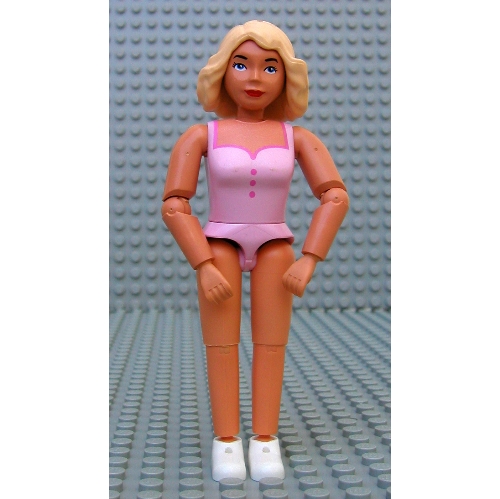 Lego Belville Figure Articulated Elbows, Female, Light Yellow Hair, Pink Swimsuit Print / Nougat