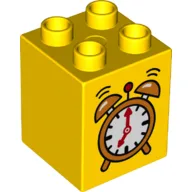 Duplo Brick 2 x 2 x 2 with Alarm Clock Print / Yellow