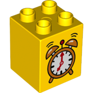 Lego Duplo Brick 2 x 2 x 2 with Alarm Clock Print / Yellow