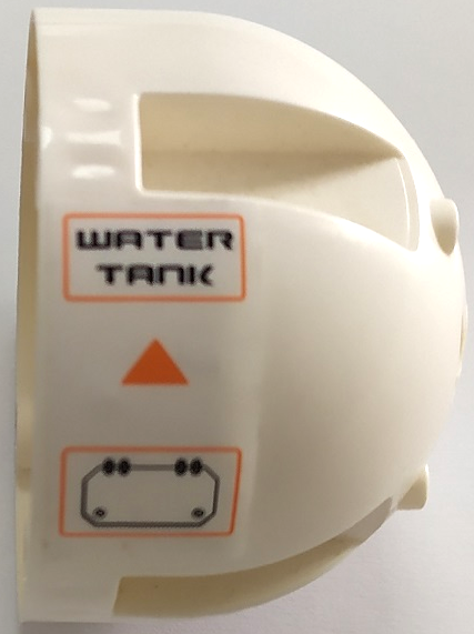 Lego Brick, Round 7 x 7 x 4 Dome Top with Black 'WATER TANK', Hatch and Orange Triangle Pattern Model Right Side (Sticker) - Set 7649