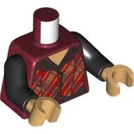 Torso, Nougat Buttoned Shirt, Red Streaks, Black Collar Print, Black Arms, Warm Tan Hands