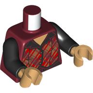 Lego Torso, Nougat Buttoned Shirt, Red Streaks, Black Collar print, Black Arms, Warm Tan Hands / Dark Red