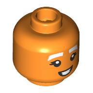 Lego Minifig Head Oompa Loompa, Female, White Eyebrows, Lopsided Smile / Open Mouth Smile / Orange