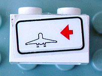 Lego Brick 1 x 2 with Red Arrow on Right Side pointing Left & Airplane Outline Pattern (Sticker) - Set 6399