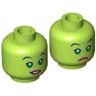 Minifig Head Hera Syndulla, Bright Green Eyes, Nougat Lips, Smile / Frown Print [Hollow Stud] / Lime