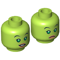 Lego Minifig Head Hera Syndulla, Bright Green Eyes, Nougat Lips, Smile / Frown Print [Hollow Stud] / Lime
