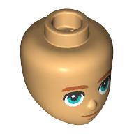 Lego Minidoll Head Dark Orange Eyebrows, Dark Turquoise Eyes, Thin Mouth / Warm Tan