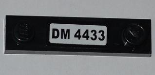 Lego Plate, Modified 1 x 4 with 2 Studs without Groove with 'DM 4433' Pattern (Sticker) - Set 4433