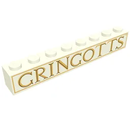 Brick 1 x 8 with 'GRINGOTTS' Print / White