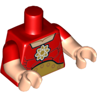 Lego Torso, Dual Molded Arms, Muscles, Gold Atomic Symbol and Large Belt print, Red Sleeves Pattern, Light Nougat Arms and Hands / Red
