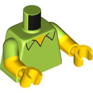 Lego Torso, Dual Molded Arms with Shirt, Yellow Chest print, Bright Green Sleeves Pattern, Yellow Arms and Hands