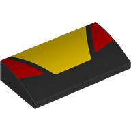 Lego Brick Curved 2 x 4 x 2/3 No Studs with Yellow Trapezoid, Red Triangles print / Black