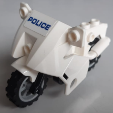 Lego Motorcycle City with Black Chassis, LBG Wheels and Fairing with Blue 'POLICE' on White Background Pattern (Sticker) - Set 60200