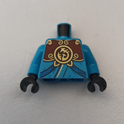 Lego Torso Robe with Blue Trim, Dark Red and Gold Armor Print, Dark Azure Arms, Black Hands / Dark Azure