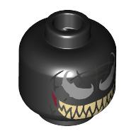 Lego Minifig Head Venom, Silver Webbing, Spider Eyes, Sharp Tan Teeth / Black