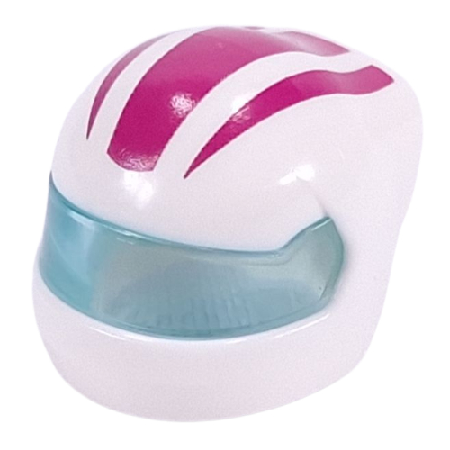 Lego Helmet, Formula 1 with Trans-Light Blue Visor pattern and Magenta Stripes print / White