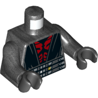 Lego Torso Robe, Black Trim, Large Belt, Red Chest Print, Pearl Titanium Arms, Black Hands / Pearl Titanium