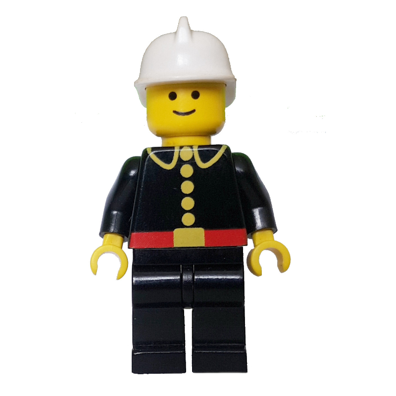 Lego Fireman, Classic, Black Fire Jacket with Red Belt and Buttons, White Helmet  (3626a Head)