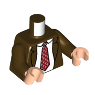 Lego Torso, Jacket, White Shirt, Red Dotted Tie print, Dark Brown Arms, Light Nougat Hands / Dark Brown