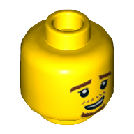 Lego Minifig Head, Reddish Brown Eyebrows, Mustache Stubble and Goatee Print / Yellow