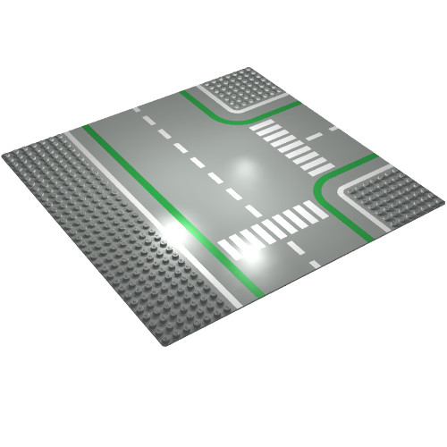 Lego Baseplate 32 x 32 with 7-Stud T Intersection and Road with Crosswalks Print / Light Gray