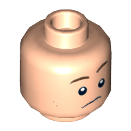 Lego Minifig Head Dick Grayson (Robin / Nightwing), Dual Sided, Dark Brown Eyebrows, Dark Orange Dimples, Confused / Smile with Teeth Print [Hollow Stud] / Light Nougat
