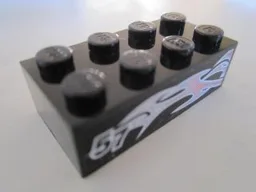 Brick 2 x 4 with Silver and Pink Flames and '57' on Black Background Pattern Model Right Side (Sticker) - Set 8495