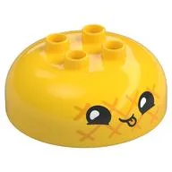 Duplo Brick Round 4 x 4 Dome Top with 2 x 2 Studs with Black Face, Sticking Out Tonque Print / Yellow