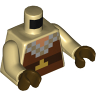 Lego Torso Pixelated Tunic, Reddish Brown, Dark Brown, Light Bluish Gray Squares Print, Tan Arms, Dark Brown Hands / Tan