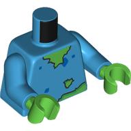 Lego Torso, Sweater with Holes, Dark Blue Stains, Bright Green Body print, Dark Azure Arms, Bright Green Hands / Dark Azure