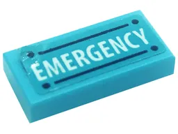 Tile 1 x 2 with Black Lines and White 'EMERGENCY' Pattern (Sticker) - Set 41318 / Medium Azure