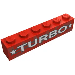 Brick 1 x 6 with 'TURBO', Stars Print black stripes / Red
