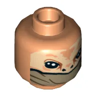 Minifig Head Resistance Ground Crew, Large Black Eyes and Nostrils and Olive Green Lower Face Veil Print [Hollow Stud] / Nougat