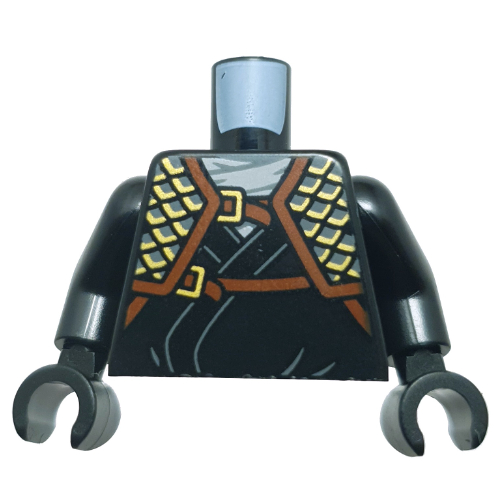 Lego Torso, Ninja Robe, Gold/Dark Bluish Grey Armor, Reddish Brown Trim, Straps print, Black Arms and Hands / Black
