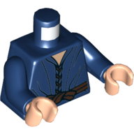 Lego Torso Robe with Dark Brown Laces and Rope Belt Print, Dark Blue Arms, Light Nougat Hands / Dark Blue