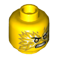 Lego Minifig Head Kai, Pearl Gold Eyes, White/Gold Flames / Yellow