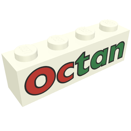 Lego Brick 1 x 4 with 'Octan' Print / White