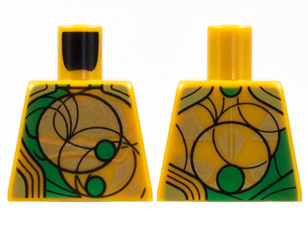 Lego Torso Armor, Green and Gold Circles, Black Curves Pattern