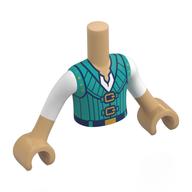 Lego Minidoll Torso Boy with Light Nougat Arms and Hands with White Shirt and Dark Turquoise Vest, Dark Blue Belt Print / Warm Tan