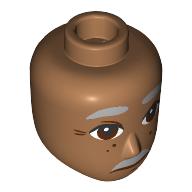 Lego Minidoll Head Male, Thick Dark Bluish Grey Eyebrows, Moustache, Reddish Brown Eyes, Spots, Crows Feet / Medium Nougat