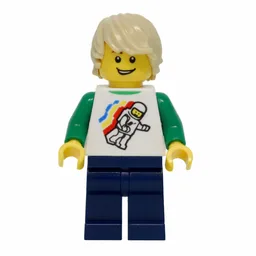 White Torso, Classic Space Figure, Dark Blue Legs, Tan Hair