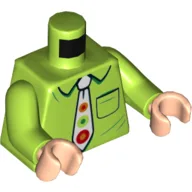 Torso Shirt, White Tie with Lime, Red, Orange and Green Circles Print, Lime Arms, Light Nougat Hands / Lime