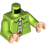Lego Torso Shirt, White Tie with Lime, Red, Orange and Green Circles Print, Lime Arms, Light Nougat Hands / Lime